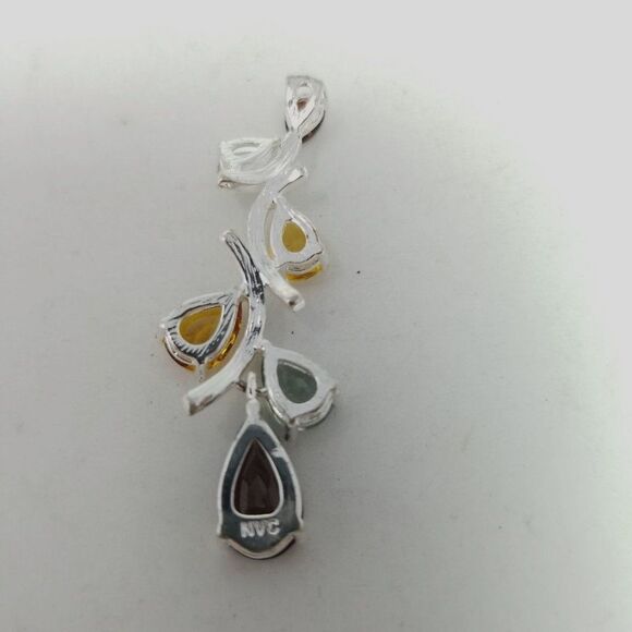Vintage Colorful Rhinestone Pendant, Silver Tone Setting, Red Orange, Estate - Picture 3 of 7